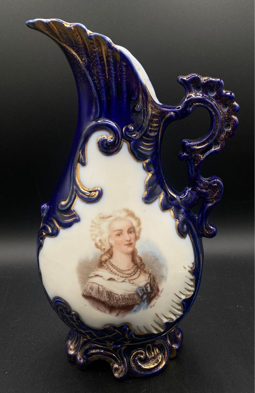 Antique Portrait Vase Hand Painted Lady Ewer Victorian Rococo 10.5”